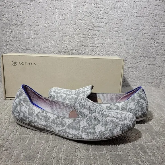 Rothys The Loafer Ivory Grey Snake Round Toe Slip on Shoes Womens Size 7.5, 8, 9