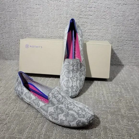 Rothys The Loafer Ivory Grey Snake Round Toe Slip on Shoes Womens Size 7.5, 8, 9