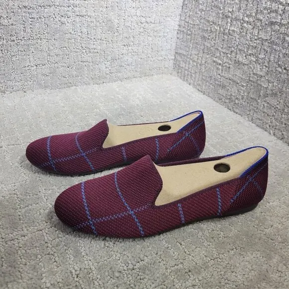 Rothy's The Loafer Women's Size US 5.5 Burgundy Grid Plaid Slip On Flat Shoes