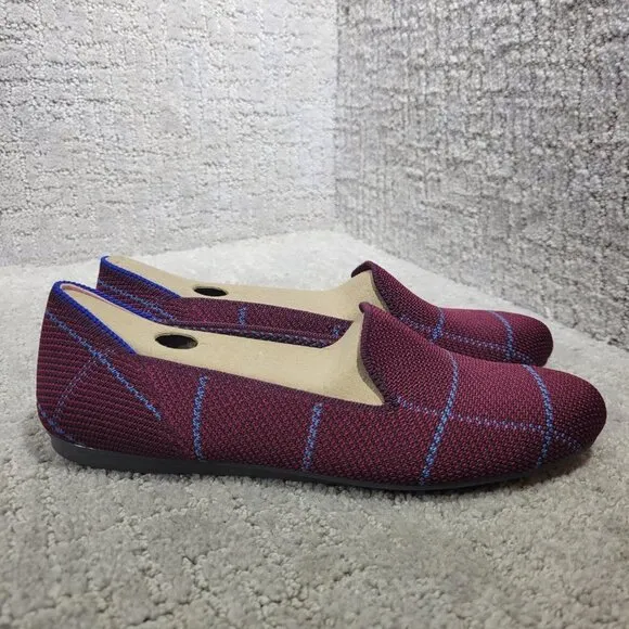 Rothy's The Loafer Women's Size US 5.5 Burgundy Grid Plaid Slip On Flat Shoes