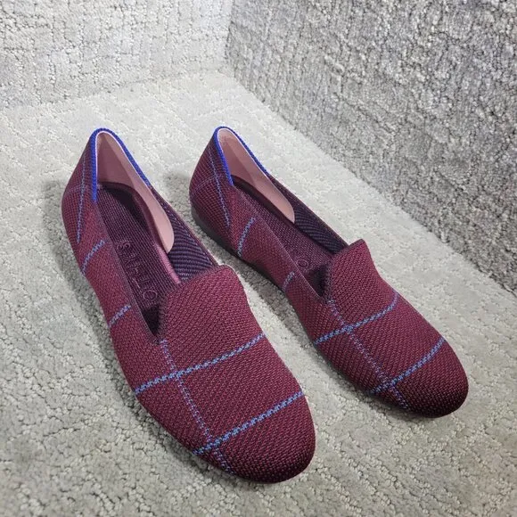 Rothy's The Loafer Women's Size US 5.5 Burgundy Grid Plaid Slip On Flat Shoes