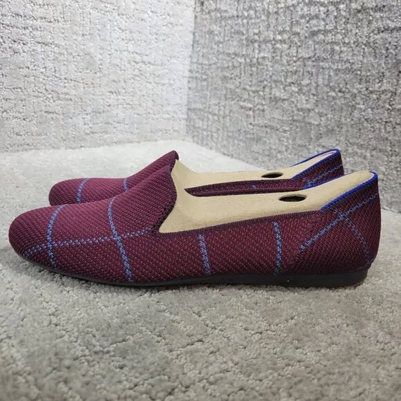 Rothy's The Loafer Women's Size US 5.5 Burgundy Grid Plaid Slip On Flat Shoes