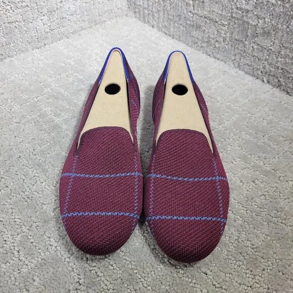 Rothy's The Loafer Women's Size US 5.5 Burgundy Grid Plaid Slip On Flat Shoes