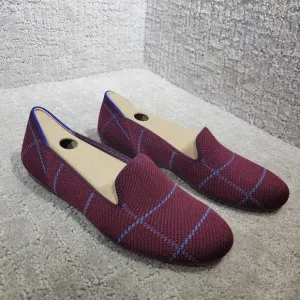 Rothy's The Loafer Women's Size US 5.5 Burgundy Grid Plaid Slip On Flat Shoes