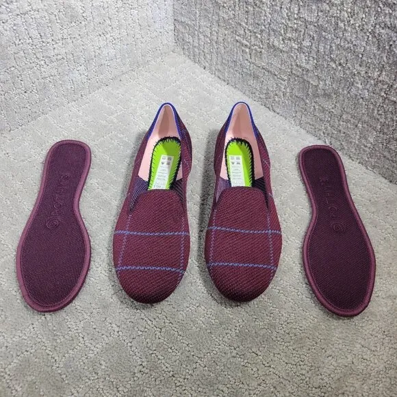 Rothy's The Loafer Women's Size US 5.5 Burgundy Grid Plaid Slip On Flat Shoes