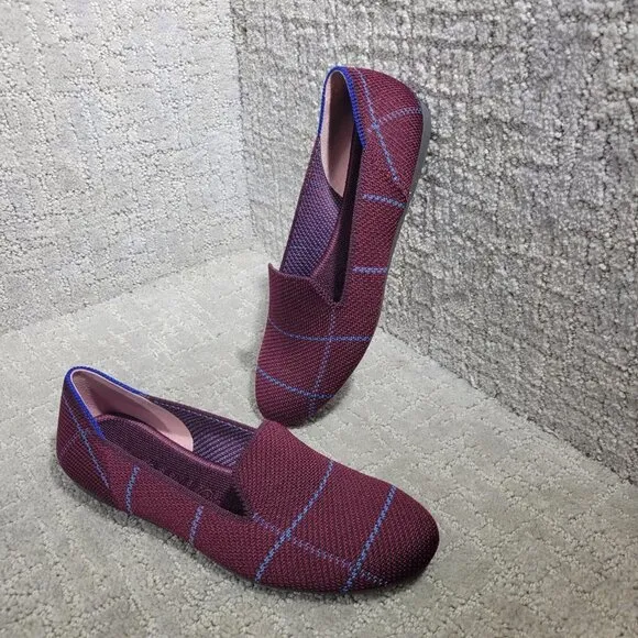 Rothy's The Loafer Women's Size US 5.5 Burgundy Grid Plaid Slip On Flat Shoes