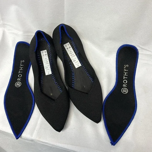 Rothy's The Point Black and blue new  Flats shoes size 8W