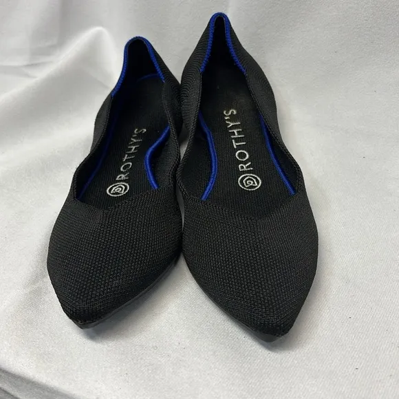 Rothy's The Point Black and blue new  Flats shoes size 8W