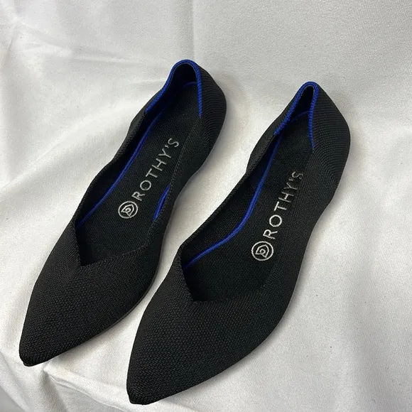 Rothy's The Point Black and blue new  Flats shoes size 8W