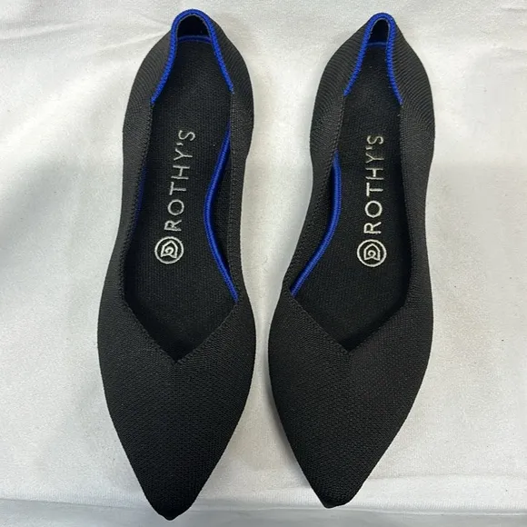 Rothy's The Point Black and blue new  Flats shoes size 8W