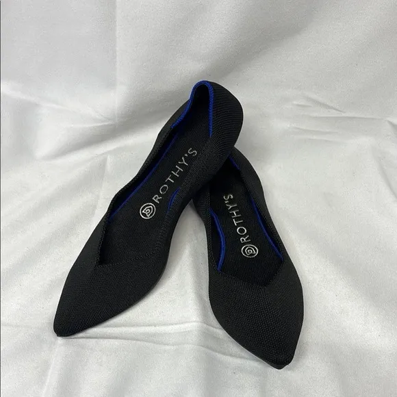 Rothy's The Point Black and blue new  Flats shoes size 8W