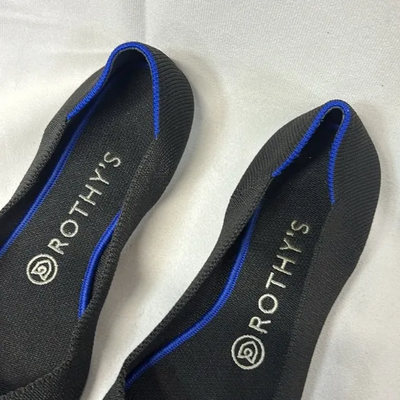 Rothy's The Point Black and blue new  Flats shoes size 8W
