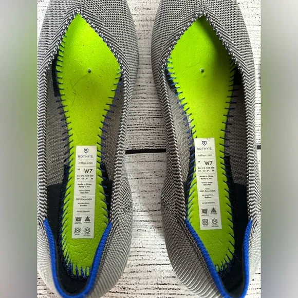 Rothy’s The Point Cloud Grey pointed flats with inserts size 7