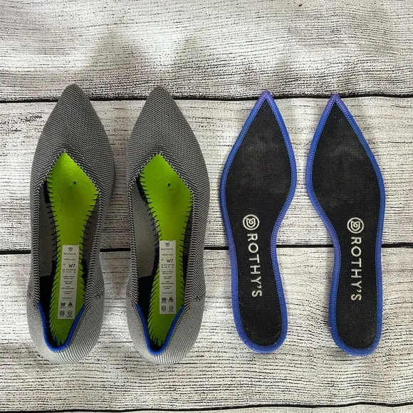 Rothy’s The Point Cloud Grey pointed flats with inserts size 7