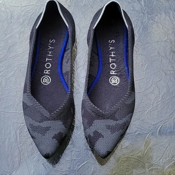 Rothy’s The Point Gray Camo Camouflage Retired Pointed Knit Ballet Flats Shoes 7