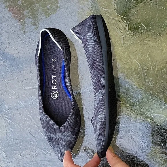 Rothy’s The Point Gray Camo Camouflage Retired Pointed Knit Ballet Flats Shoes 7