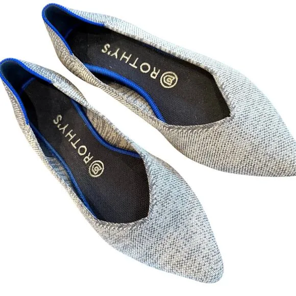 Rothy's The Point Gray Pointed Toe Flat Ballet Shoes Knit Chic Casual Size Sz 8