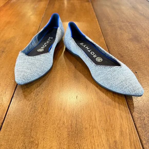 Rothy's The Point Gray Pointed Toe Flat Ballet Shoes Knit Chic Casual Size Sz 8