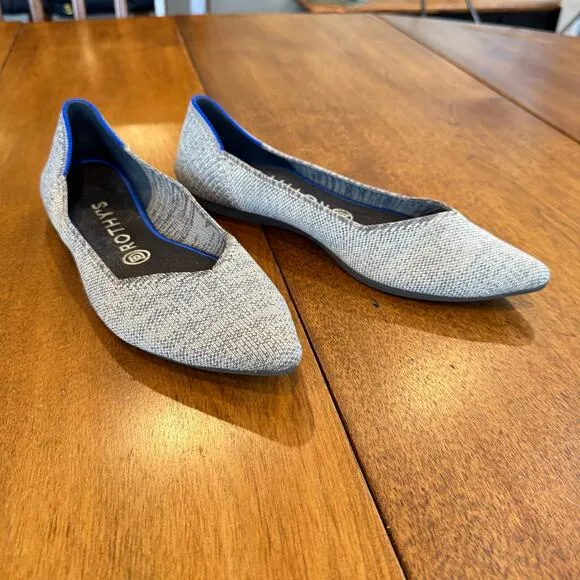 Rothy's The Point Gray Pointed Toe Flat Ballet Shoes Knit Chic Casual Size Sz 8