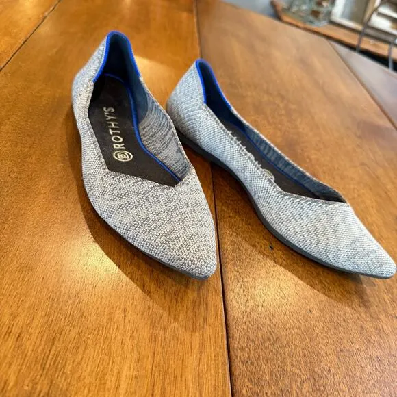 Rothy's The Point Gray Pointed Toe Flat Ballet Shoes Knit Chic Casual Size Sz 8
