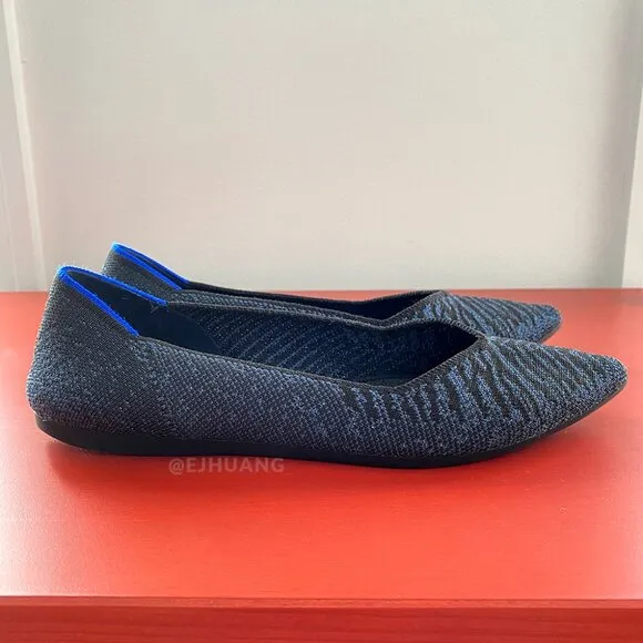 Rothy's The Point in Night Metallic Navy Zebra Tiger Stripe Animal Print Flats