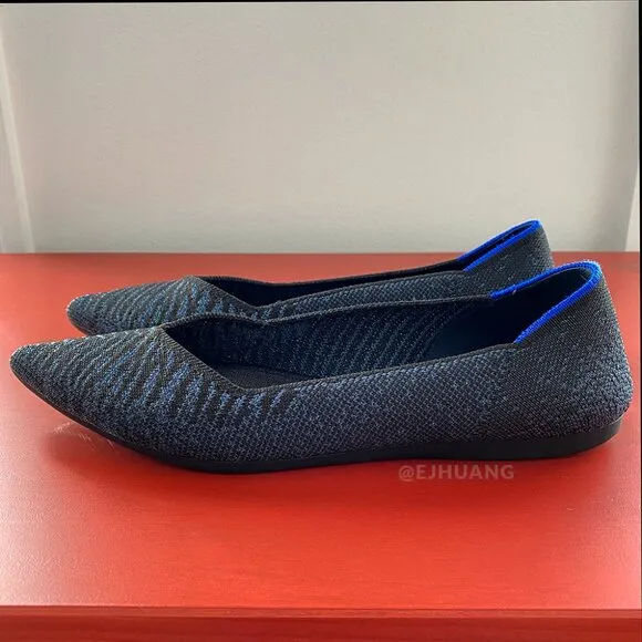 Rothy's The Point in Night Metallic Navy Zebra Tiger Stripe Animal Print Flats