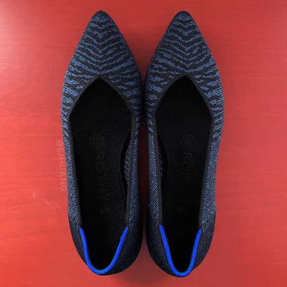 Rothy's The Point in Night Metallic Navy Zebra Tiger Stripe Animal Print Flats