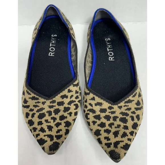 Rothy’s The Point Leopard Cheetah Slip On Flats Shoes Size 8 Pointed Toe Comfort