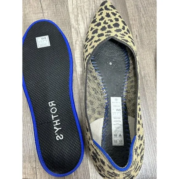 Rothy’s The Point Leopard Cheetah Slip On Flats Shoes Size 8 Pointed Toe Comfort