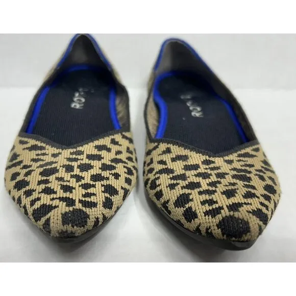 Rothy’s The Point Leopard Cheetah Slip On Flats Shoes Size 8 Pointed Toe Comfort