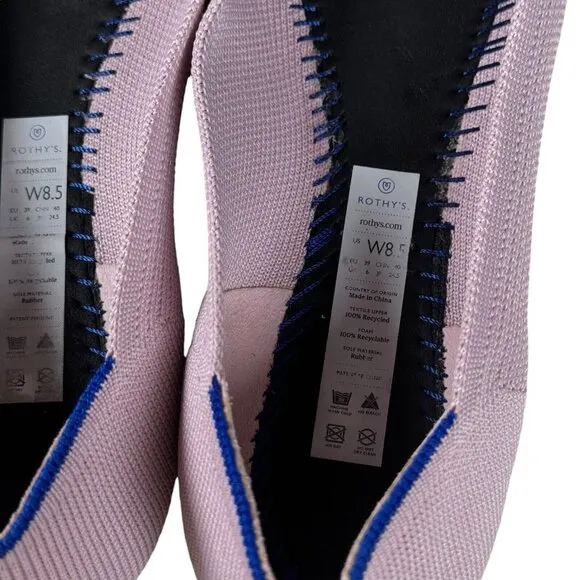 Rothy’s “THE POINT”‎ Light Pink Knit Pointed Toe Slip On Flats Women's Size 8.5