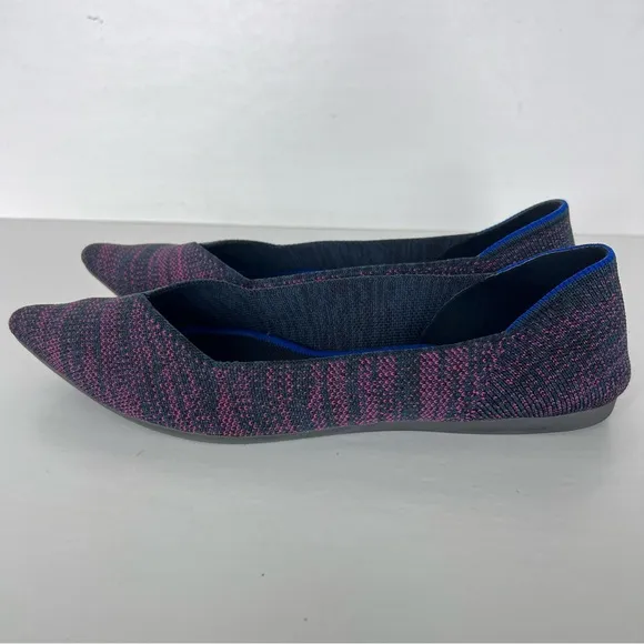 ROTHY’S The Point Magenta Heather Purple Blue Pointed Toe Slip On Flats Sz 9.5