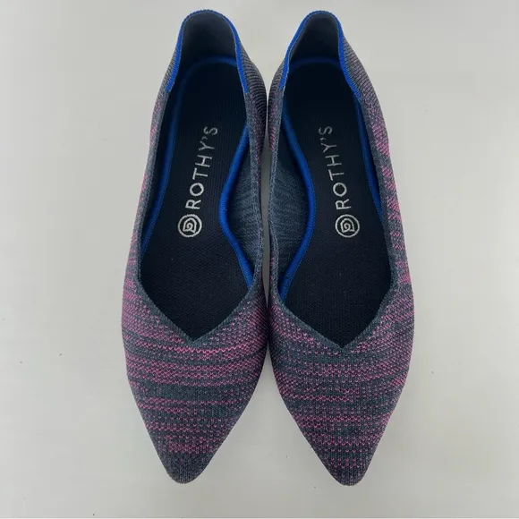 ROTHY’S The Point Magenta Heather Purple Blue Pointed Toe Slip On Flats Sz 9.5