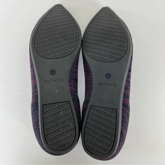ROTHY’S The Point Magenta Heather Purple Blue Pointed Toe Slip On Flats Sz 9.5
