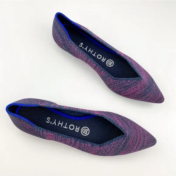 ROTHY’S The Point Magenta Heather Purple Blue Pointed Toe Slip On Flats Sz 9.5