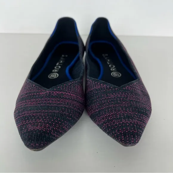 ROTHY’S The Point Magenta Heather Purple Blue Pointed Toe Slip On Flats Sz 9.5