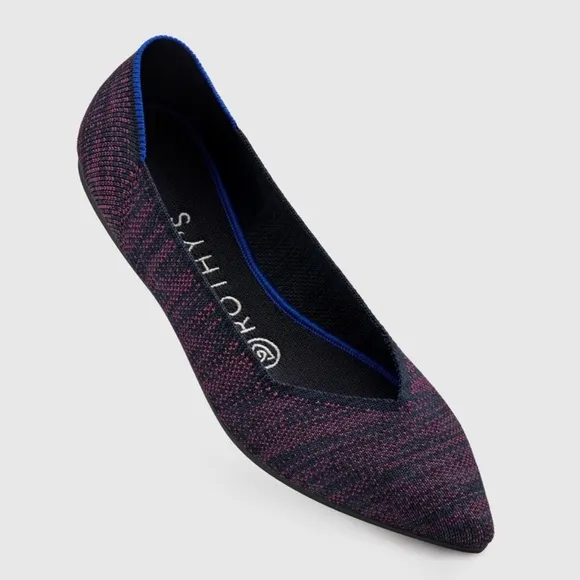 ROTHY’S The Point Magenta Heather Purple Blue Pointed Toe Slip On Flats Sz 9.5