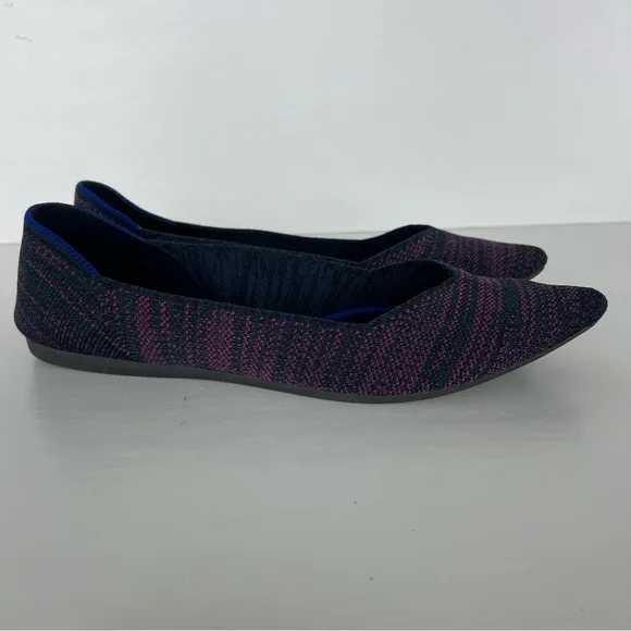 ROTHY’S The Point Magenta Heather Purple Blue Pointed Toe Slip On Flats Sz 9.5