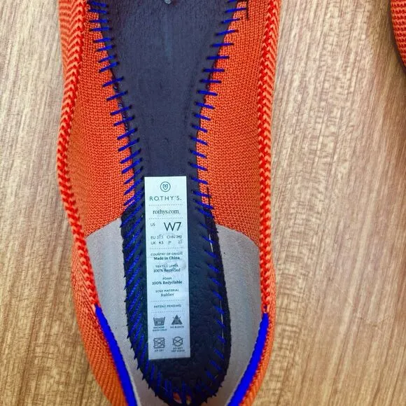 Rothy's The Point Pointed Toe Ballet Flats Pumpkin Spice Orange Women's Size 7