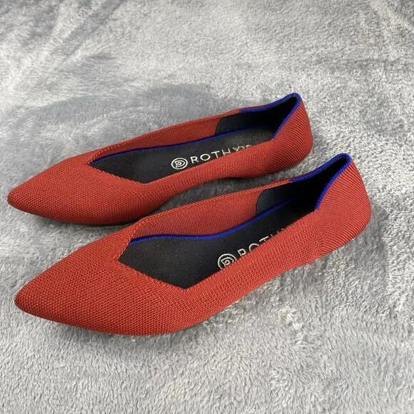 Rothy's “The Point” Red Ballet Flats Shoes Women’s Sz 9.5 Blue Halo Pointed Toe