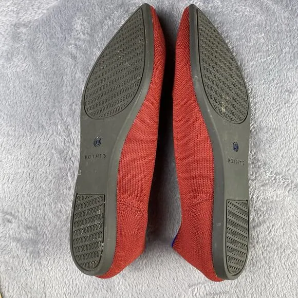 Rothy's “The Point” Red Ballet Flats Shoes Women’s Sz 9.5 Blue Halo Pointed Toe