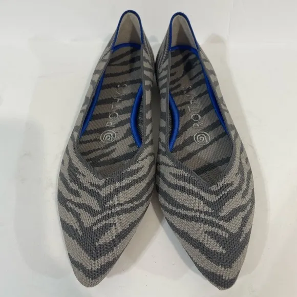 Rothy’s The Point Retired Gray Zebra Stripe Flats Pointed Toe Shoes Size 7