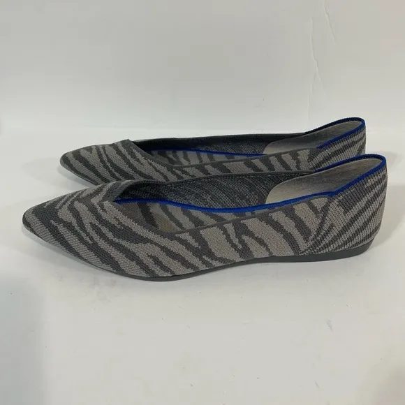 Rothy’s The Point Retired Gray Zebra Stripe Flats Pointed Toe Shoes Size 7