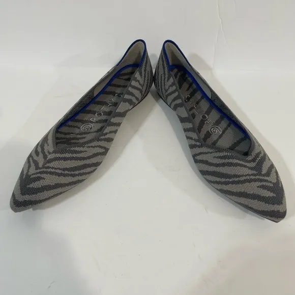 Rothy’s The Point Retired Gray Zebra Stripe Flats Pointed Toe Shoes Size 7