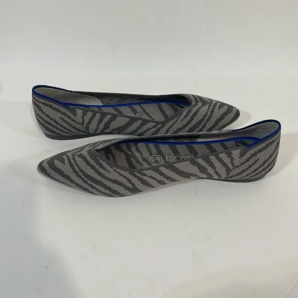 Rothy’s The Point Retired Gray Zebra Stripe Flats Pointed Toe Shoes Size 7
