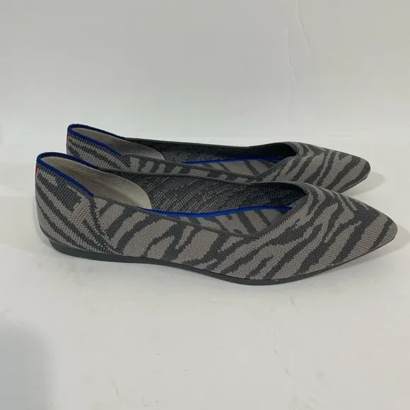 Rothy’s The Point Retired Gray Zebra Stripe Flats Pointed Toe Shoes Size 7
