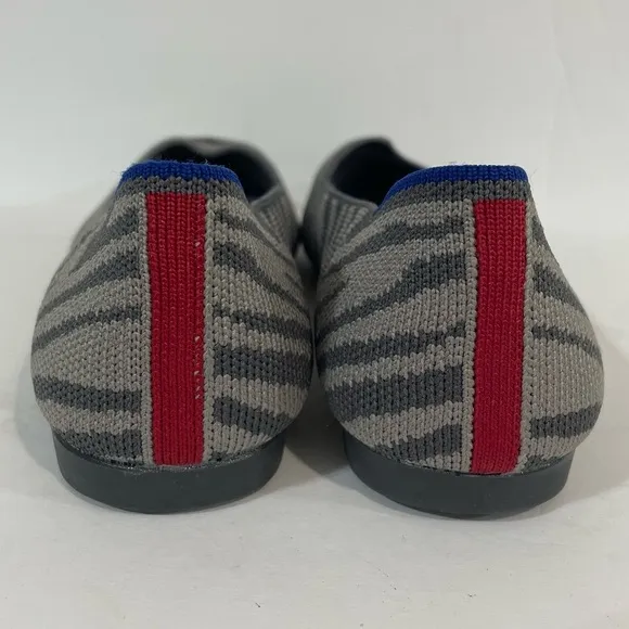 Rothy’s The Point Retired Gray Zebra Stripe Flats Pointed Toe Shoes Size 7