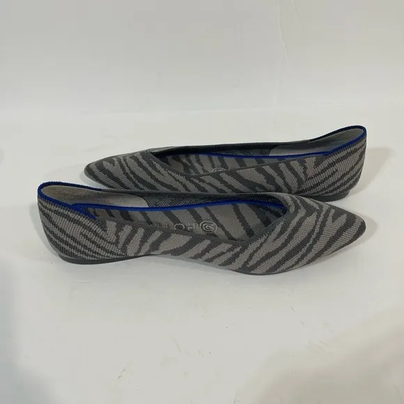 Rothy’s The Point Retired Gray Zebra Stripe Flats Pointed Toe Shoes Size 7