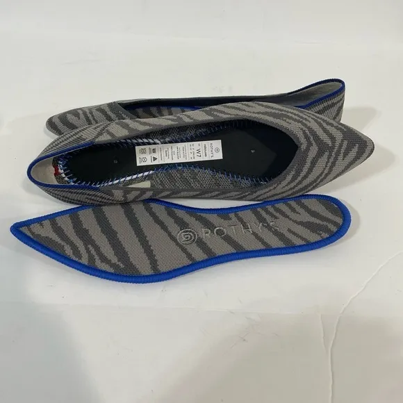 Rothy’s The Point Retired Gray Zebra Stripe Flats Pointed Toe Shoes Size 7