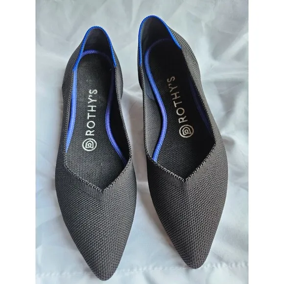 Rothy's The Point Women's Shoes Black  Slip On Comfort Career Flats Size 7W